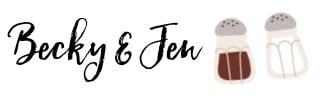 Cartoon signature script for Becky and Jen with a salt and pepper shaker.