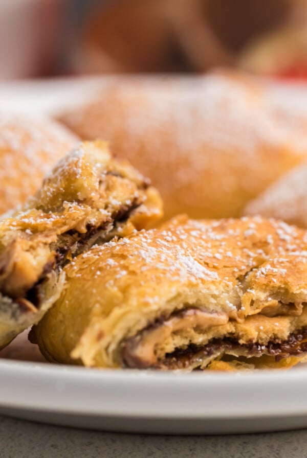 Close up photo of Air Fried Tagalong cookies on a white plate.