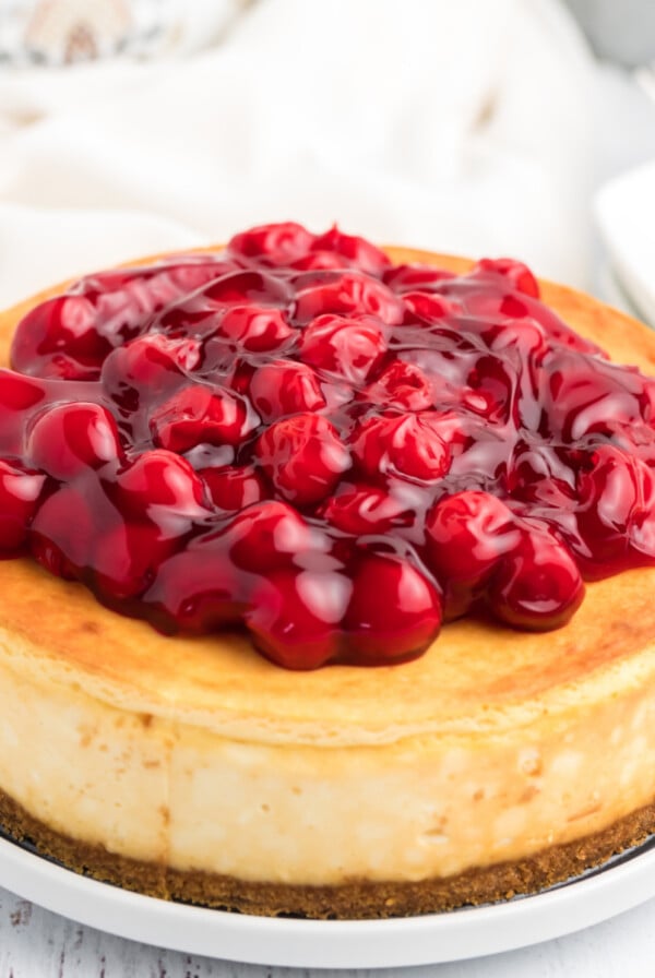 Classic Air Fryer cheesecake with cherry topping.