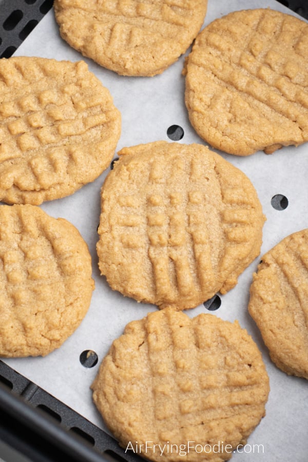 Peanut Butter cookies in an Air Fryer basket. 