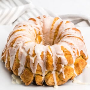 Air Fryer Monkey Bread on a white serving plate.