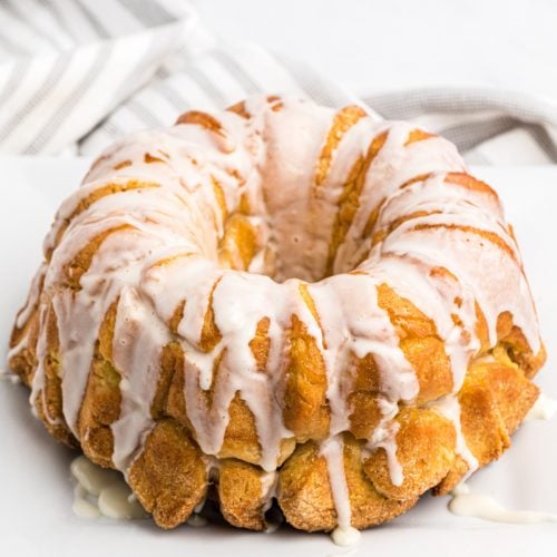 Air Fryer Monkey Bread on a white serving plate.