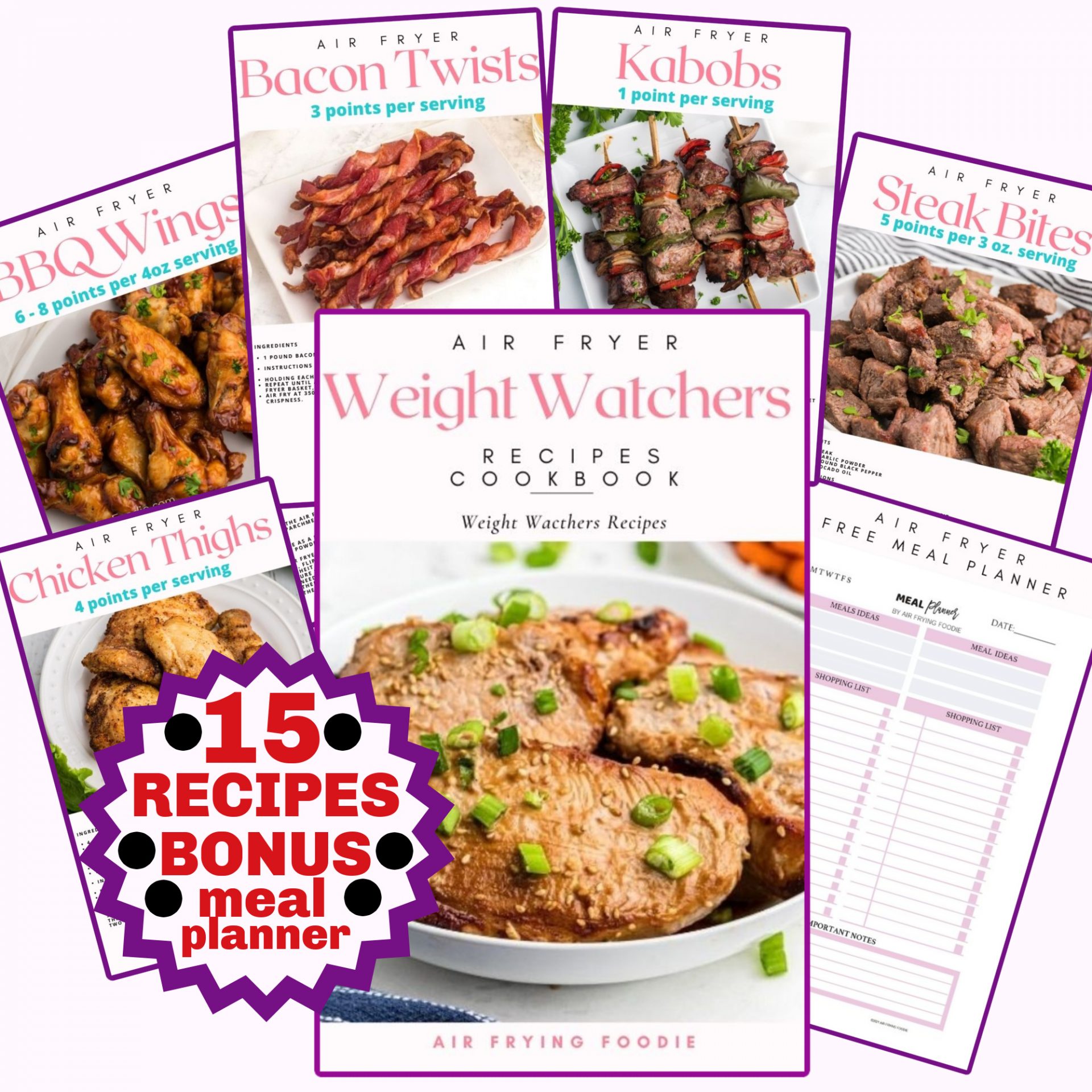 Photos of the recipes cards in the downloadable weight watchers recipe book. 