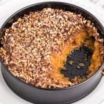 Sweet Potato Casserole made in the air fryer with a scoop missing.