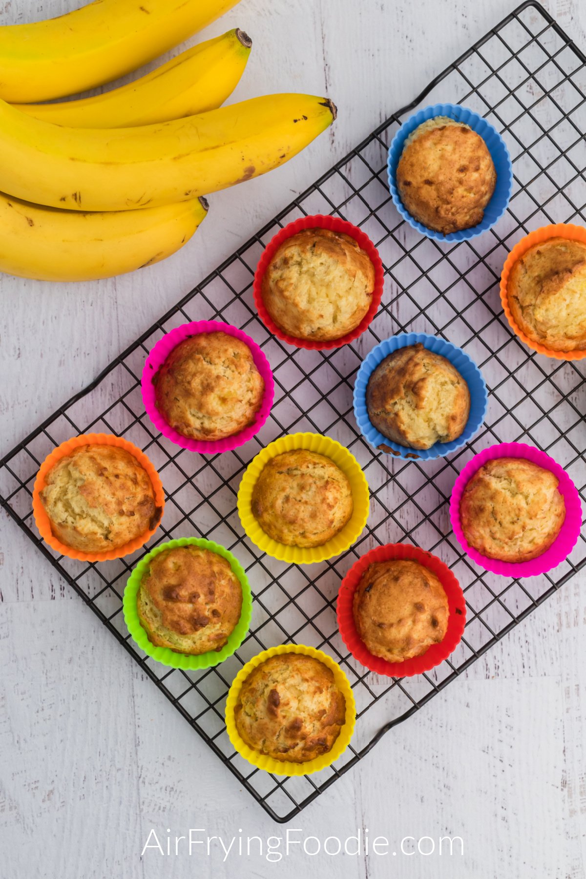 Air Fried Banana Muffins on a cooling rack. 