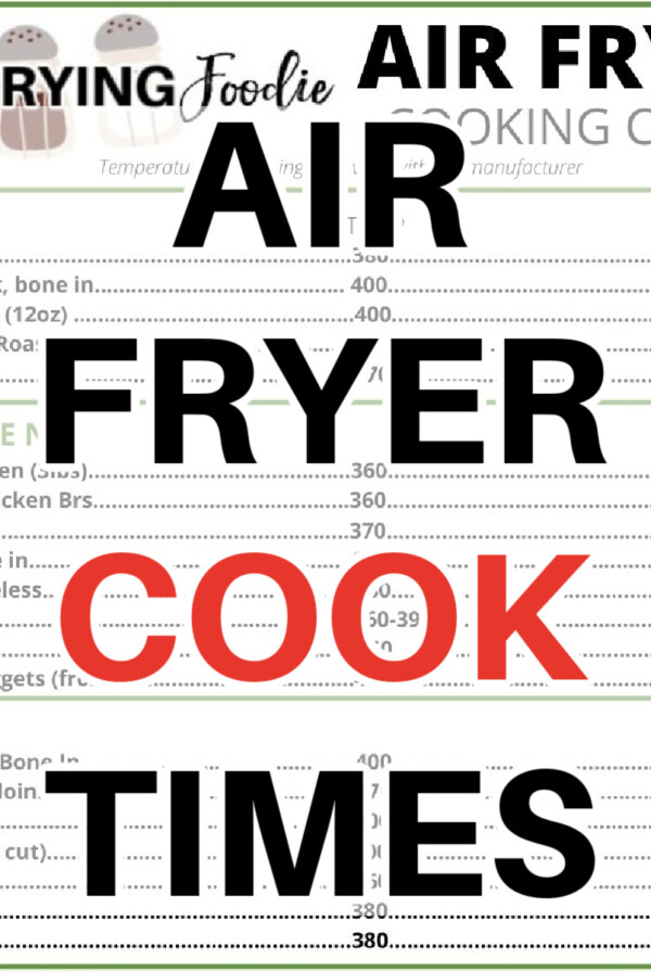 Air Fryer Cook Times overlaid the air fryer cooking chart.