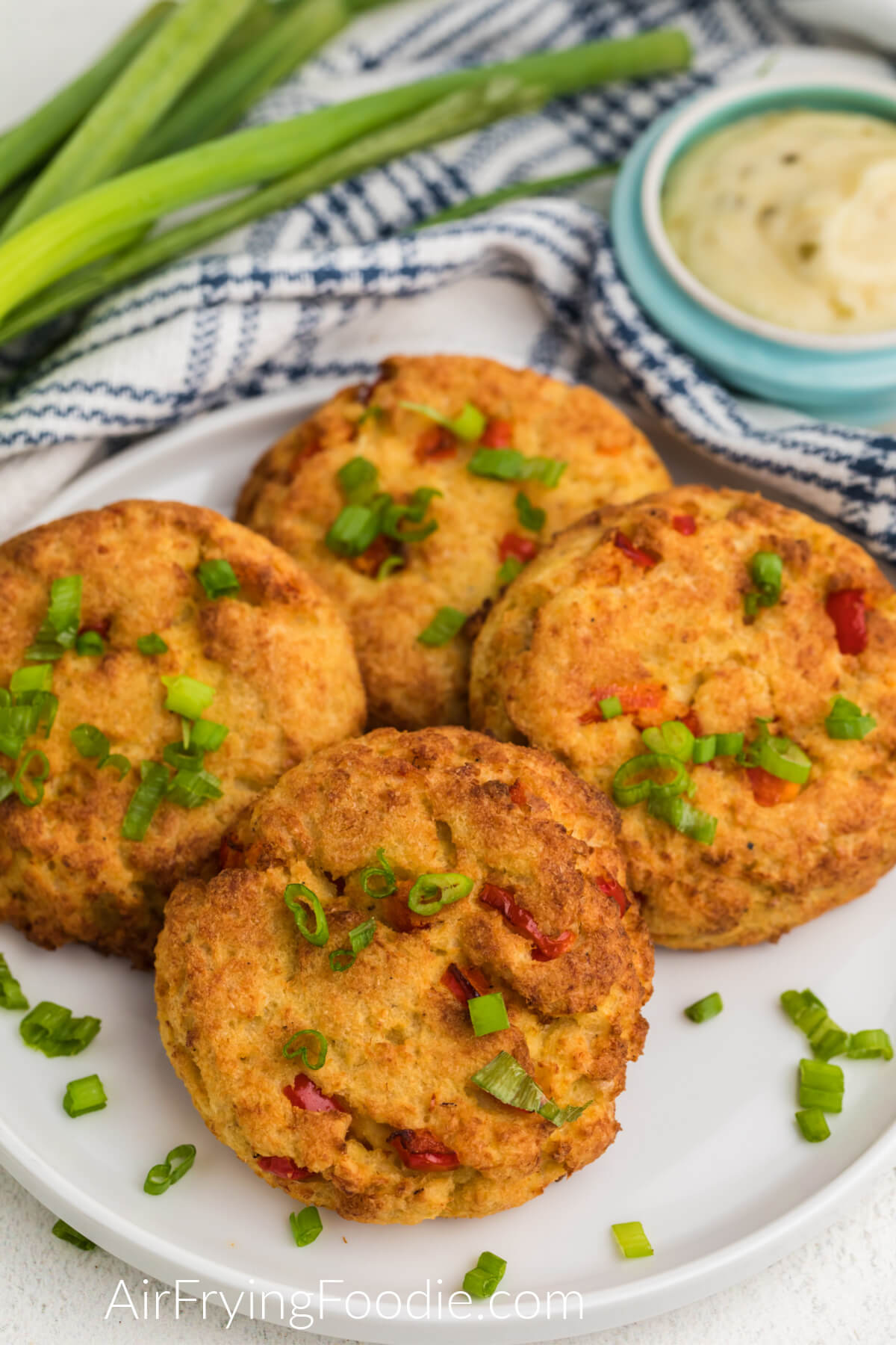 Air fried crab cakes on a plate, ready to serve.