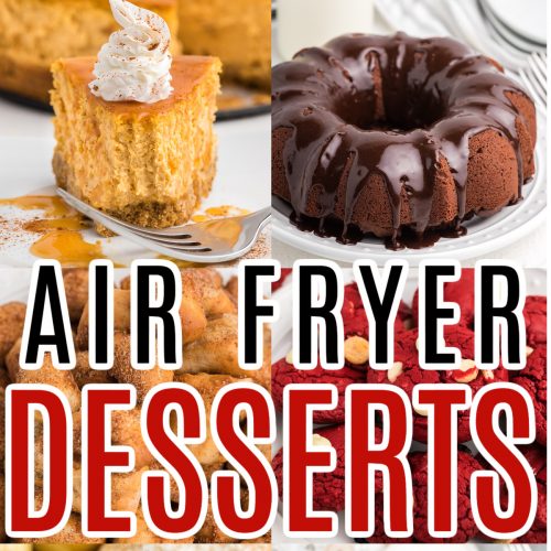 Collage of photos for air fryer desserts.