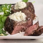 Juicy filet mignon topped with blue cheese butter