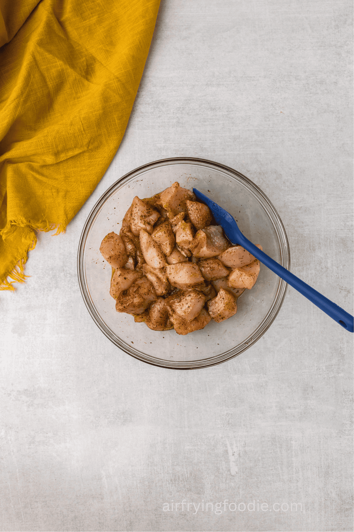 Chicken bites tossed in olive oil and seasonings. 
