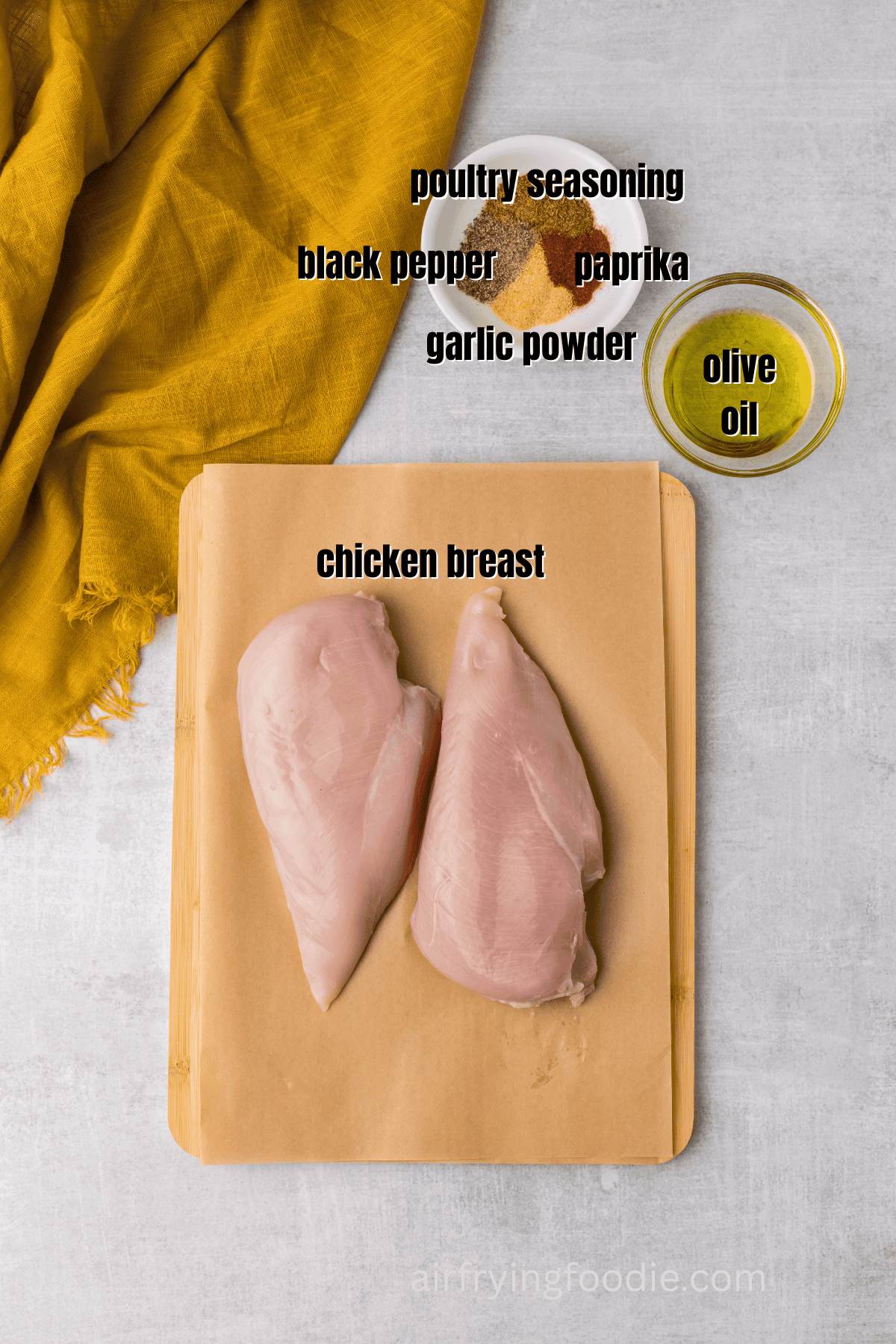 Ingredients measured out to make chicken bites in the air fryer. 