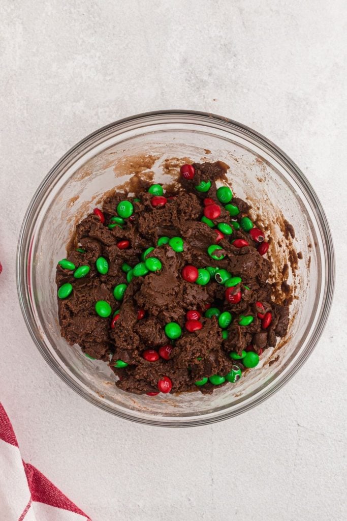 Fudge batter mixed with candies stirred into the batter before being cooked. 