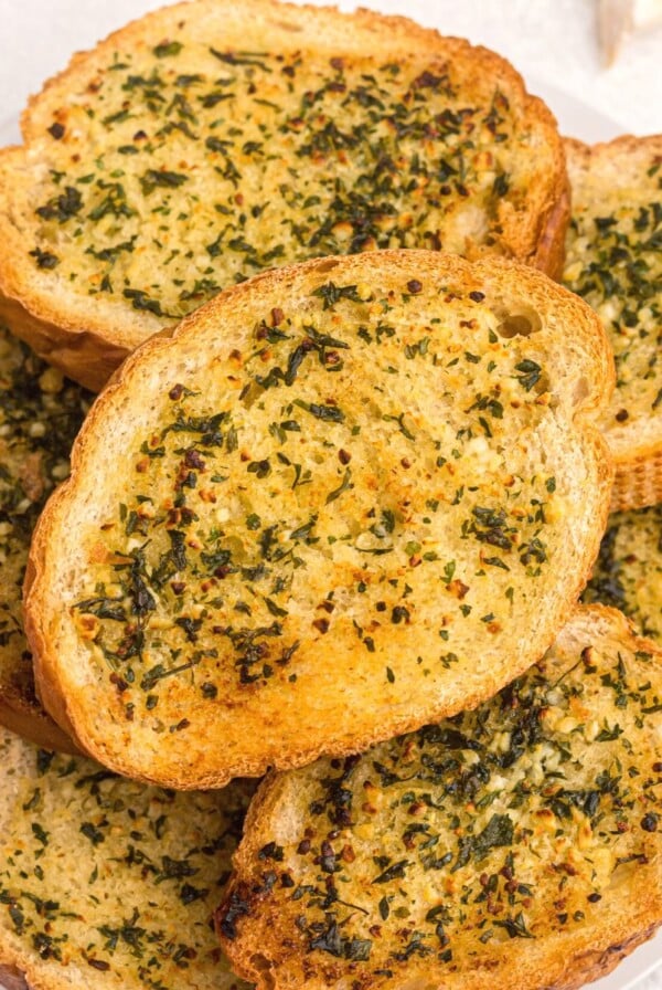 Golden toasted garlic bread after being made in the air fryer