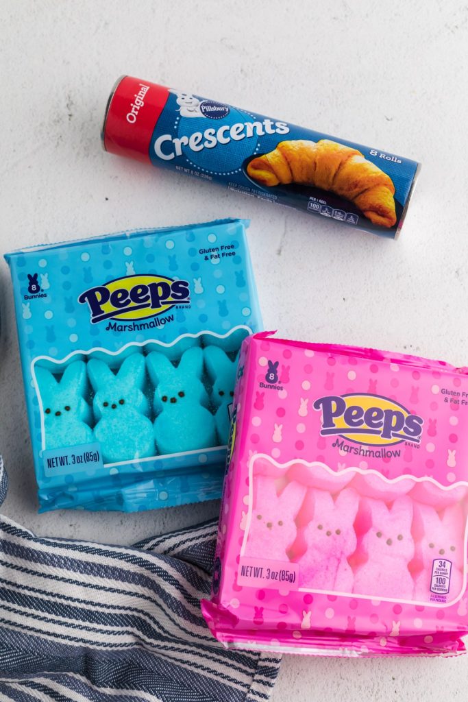 Ingredients needed to make peeps of can of crescents and packages of peeps