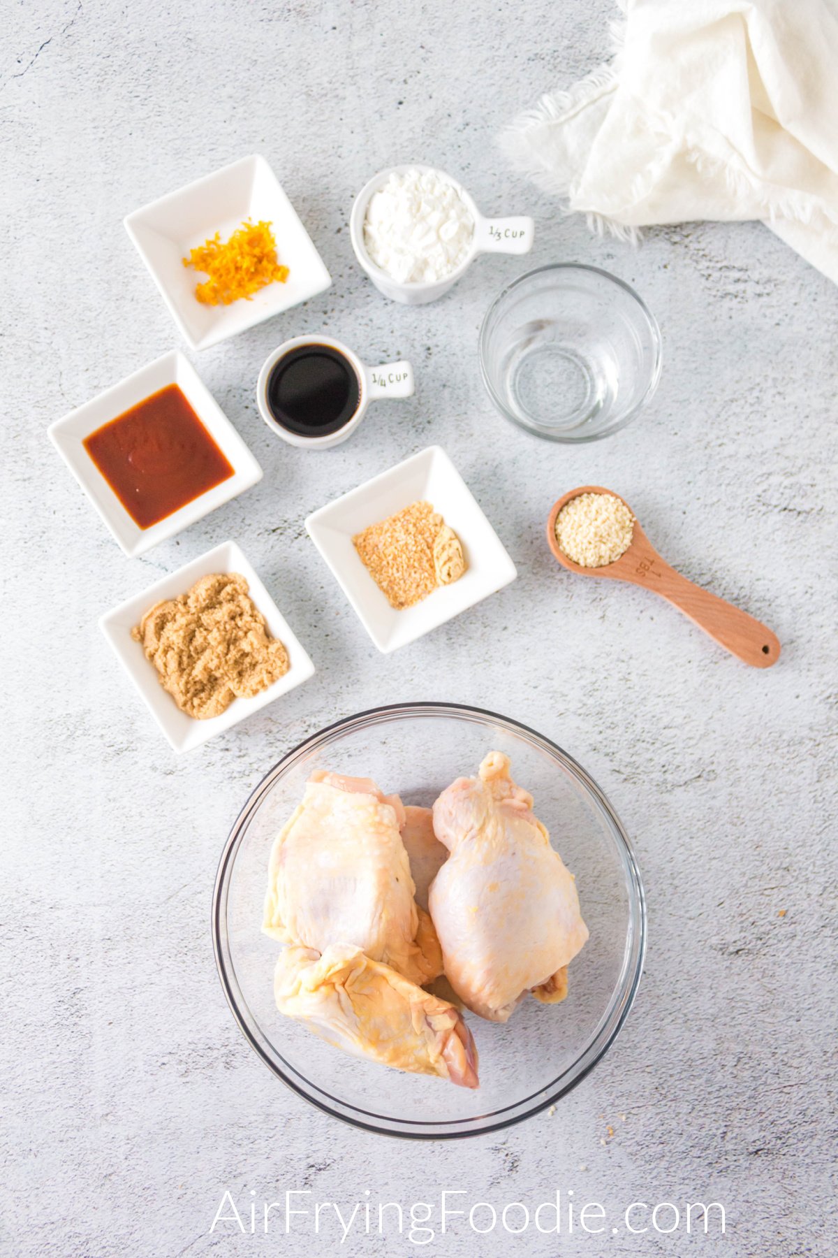 Ingredients needed to make sesame chicken in the air fryer. 