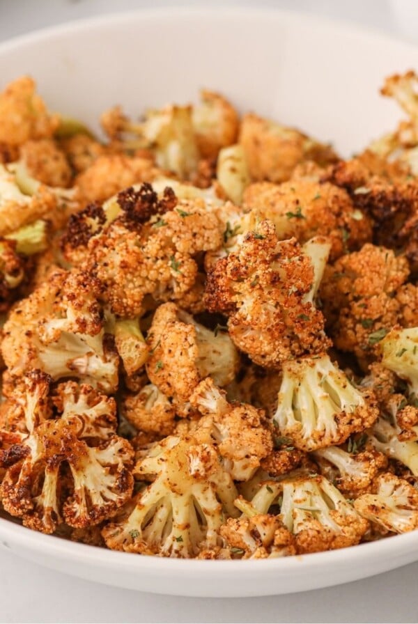 Golden crispy cauliflower after being cooked in the air fryer