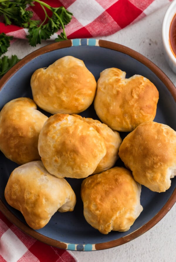 Air fryer mozzarella balls on a plate ready to serve.