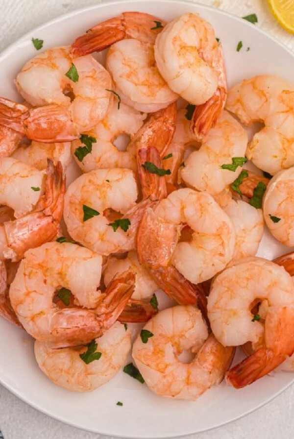 Air fried shrimp on a plate and ready to serve.