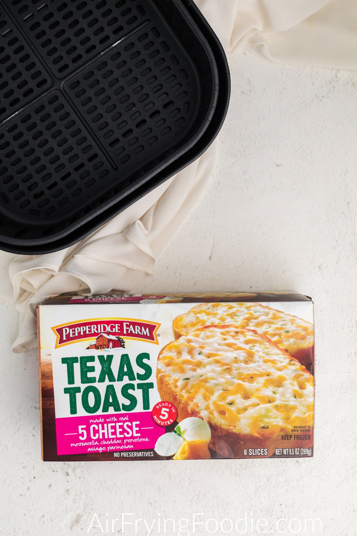 Frozen Pepperidge Farm Texas Toast in a box ready to be cooked in the air fryer.