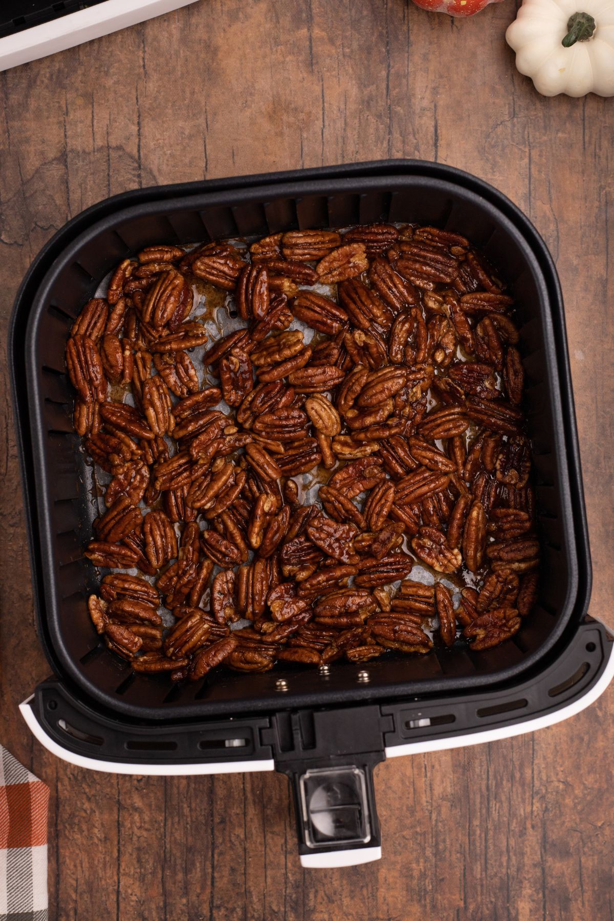 Golden pecans after being cooked in the air fryer