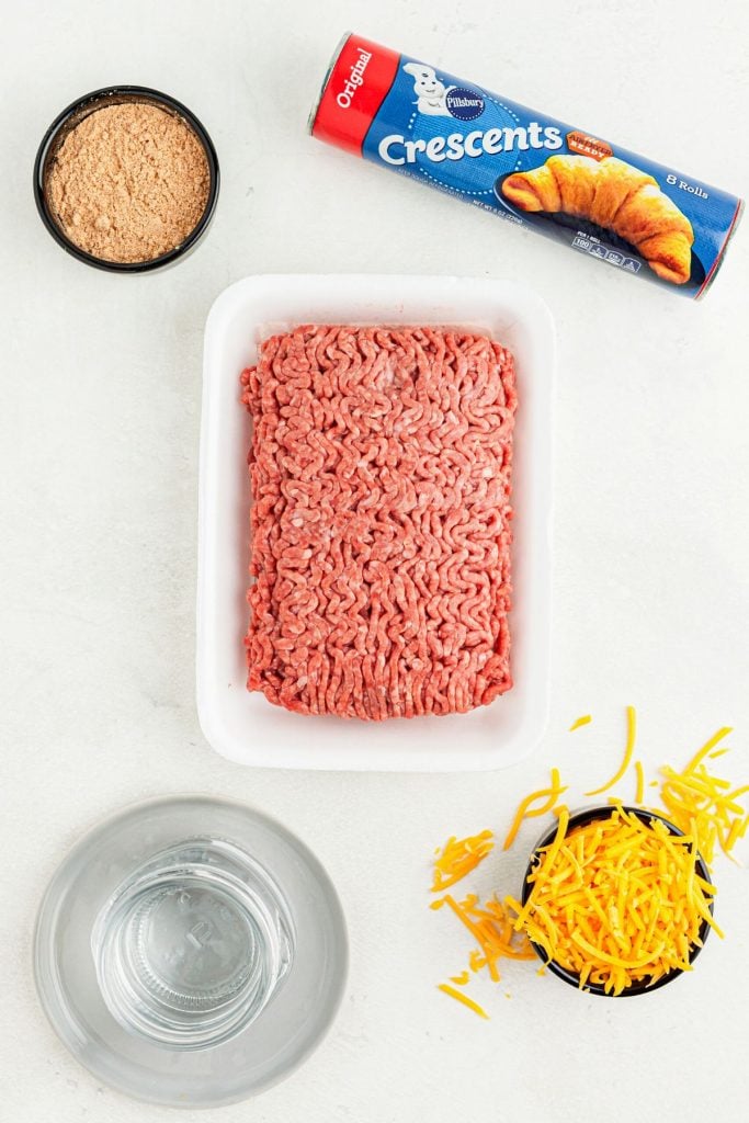 ingredients needed to make taco ring measured on a white table