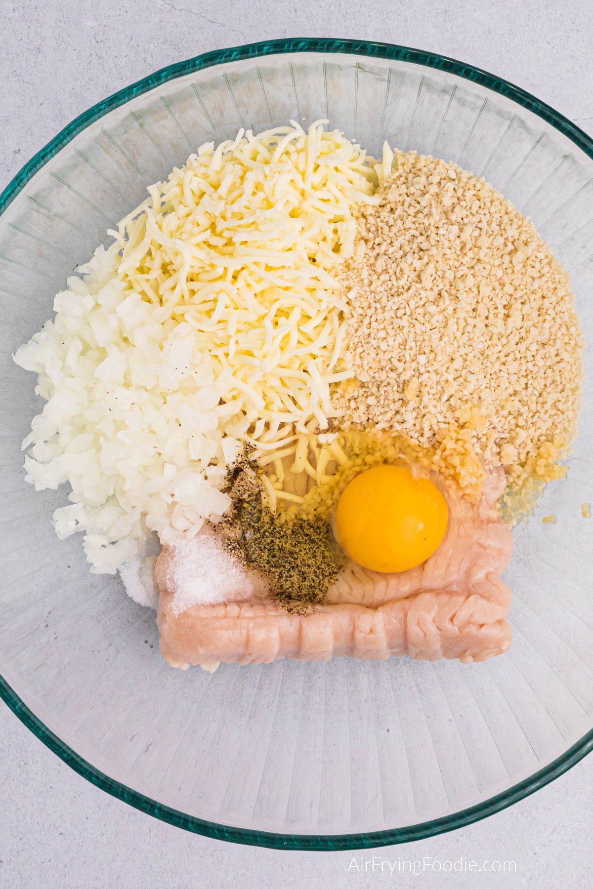 chicken meat, egg, and other ingredients needed to make chicken burger patties
