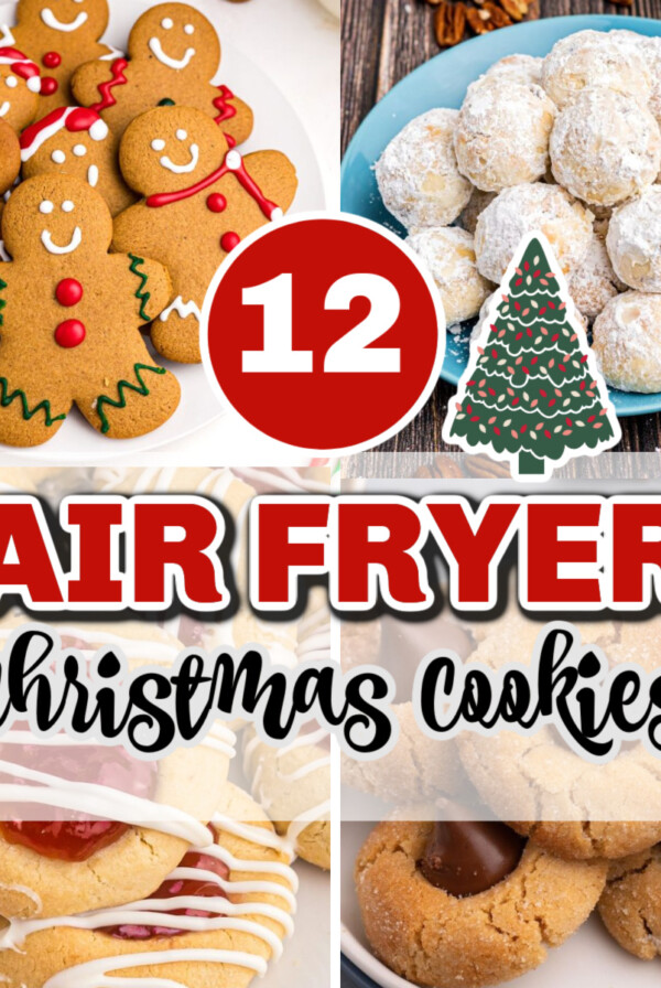 Collage of air fryer Christmas cookies.