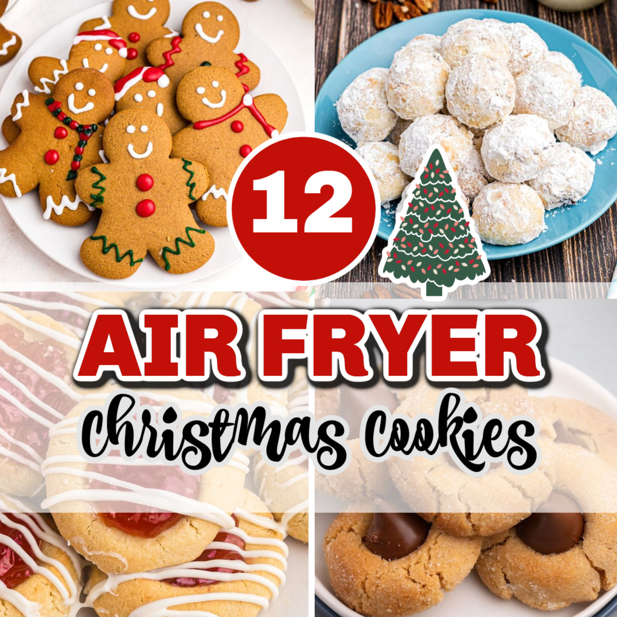 Collage of air fryer Christmas cookies.