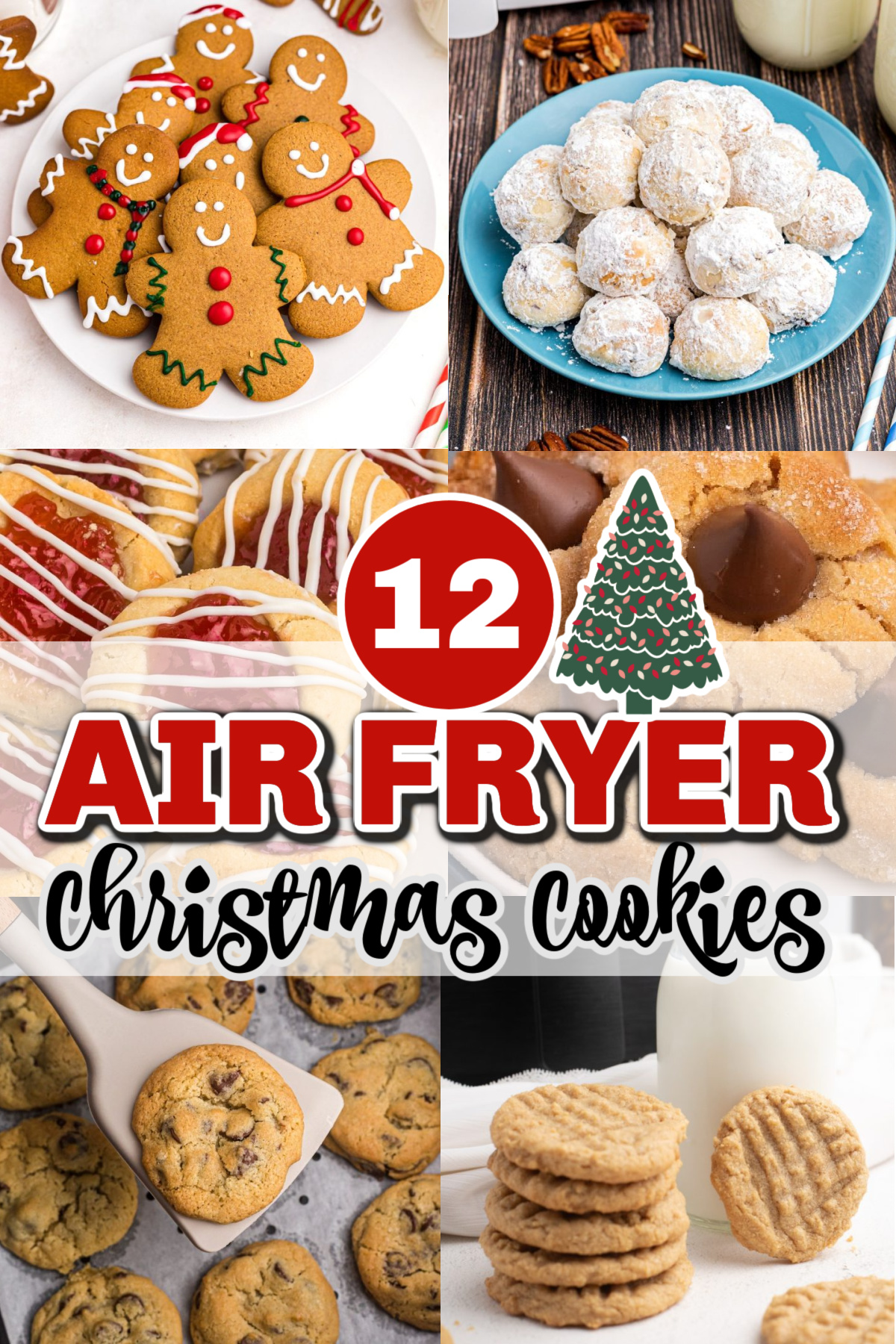 Collage of photos of Christmas cookies made in the air fryer.