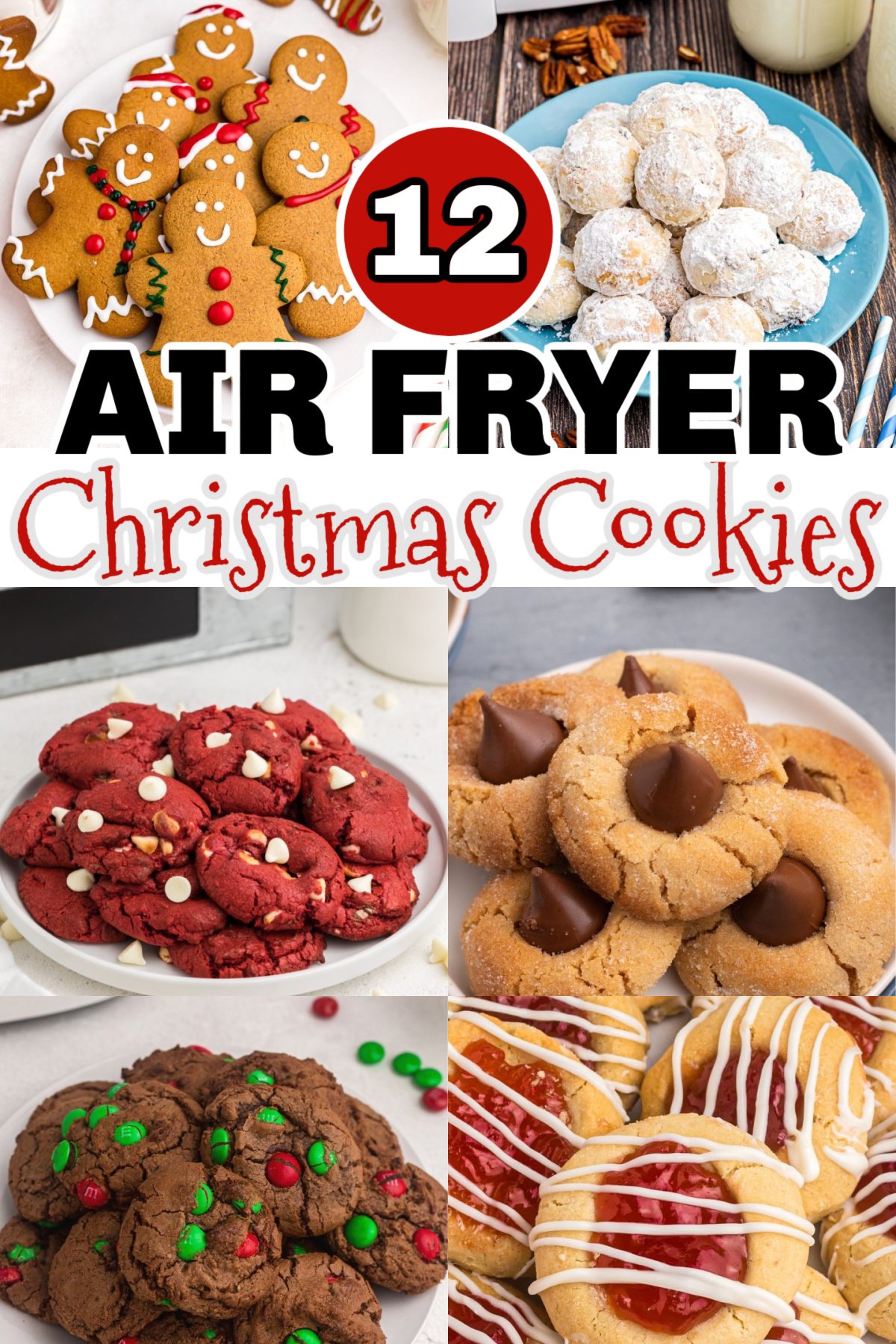 Collage of Christmas cookies made in the air fryer.