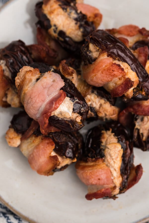 Cream cheese stuffed air fryer bacon wrapped dates.