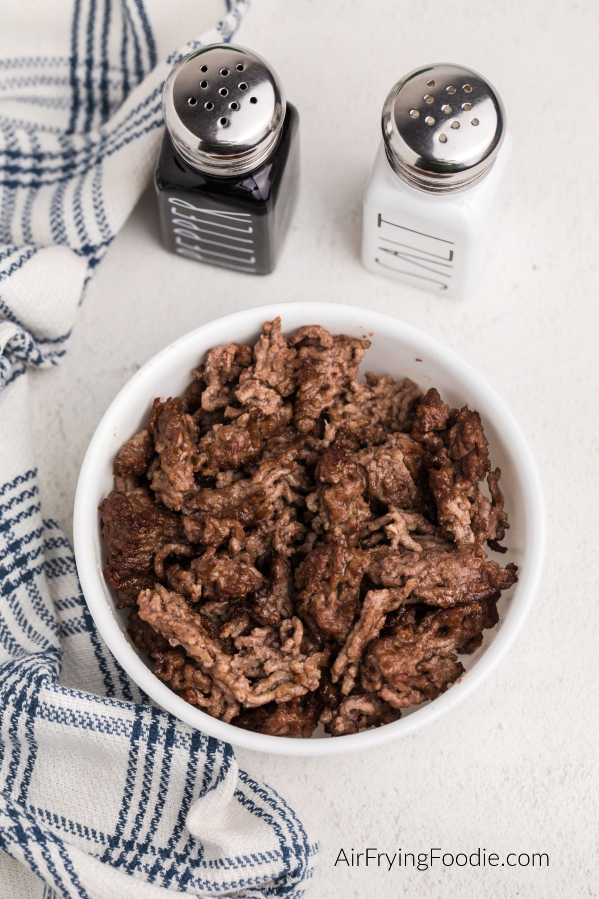 Air fried ground beef in a bowl ready to eat.
