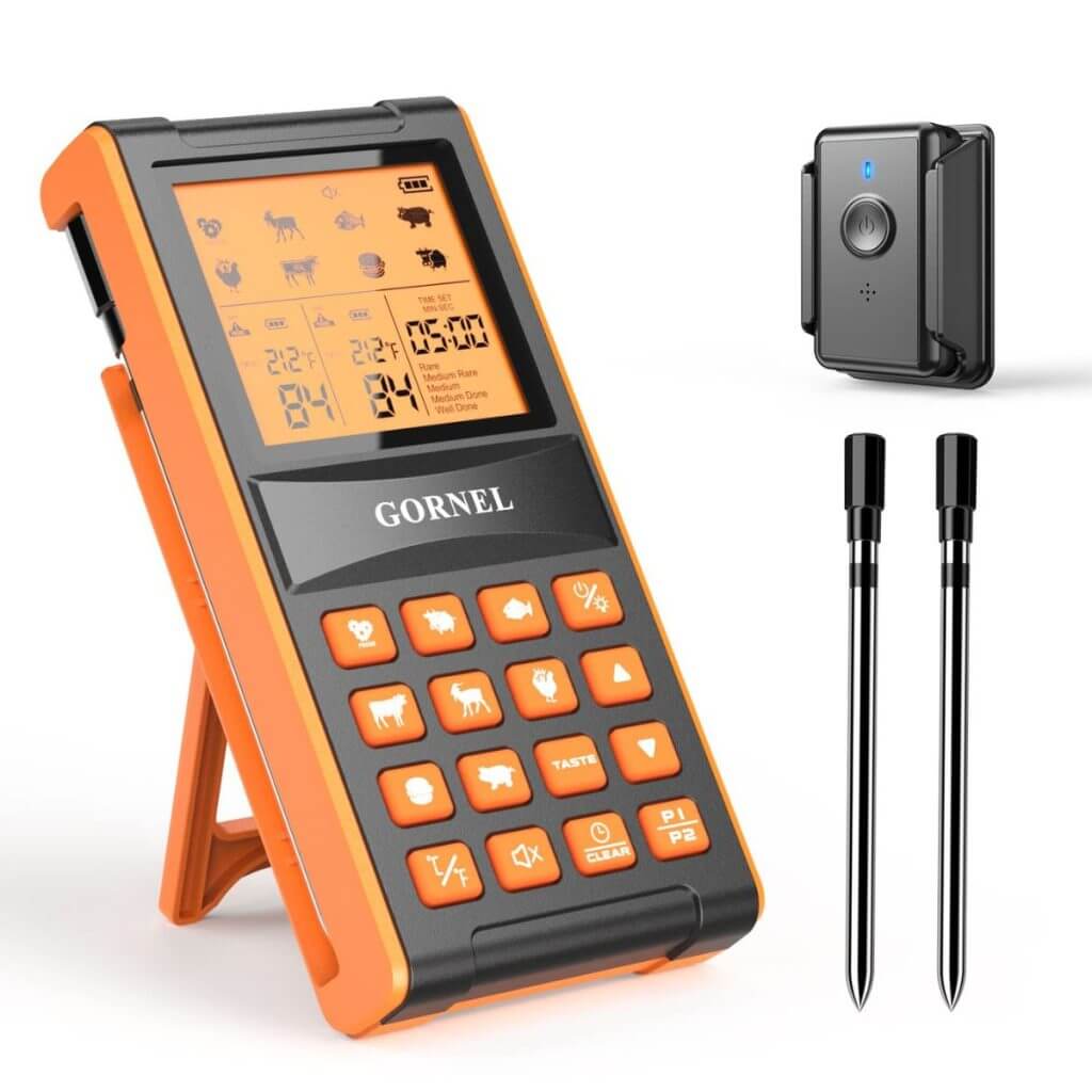 Orange digital read thermometer with probes