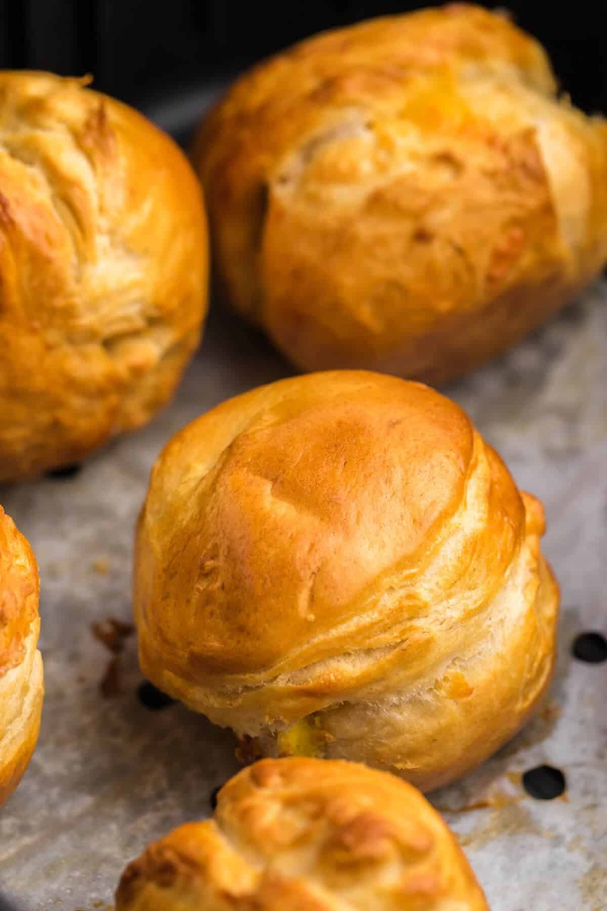 biscuit bombs in the basket of the air fryer. 