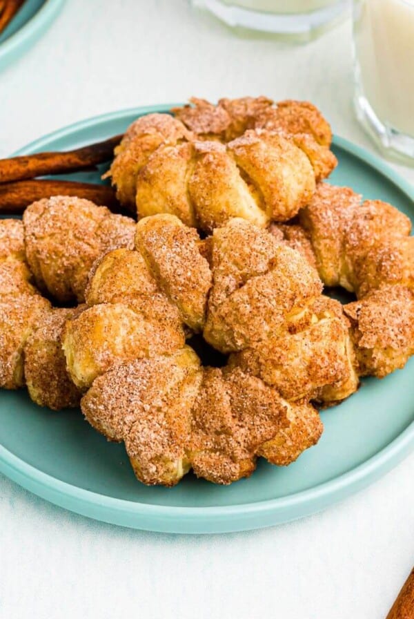 Golden brown air fried apple rings wrapped in puff pastry.