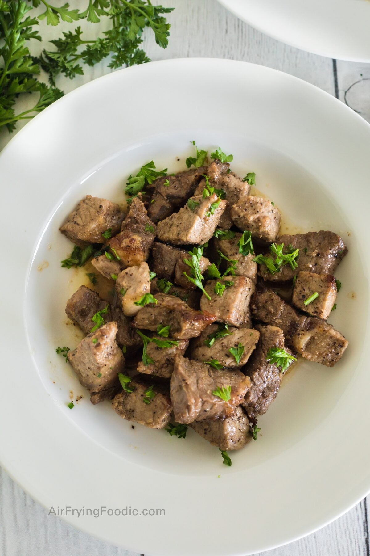 Steak bites in a bowl ready to serve. 