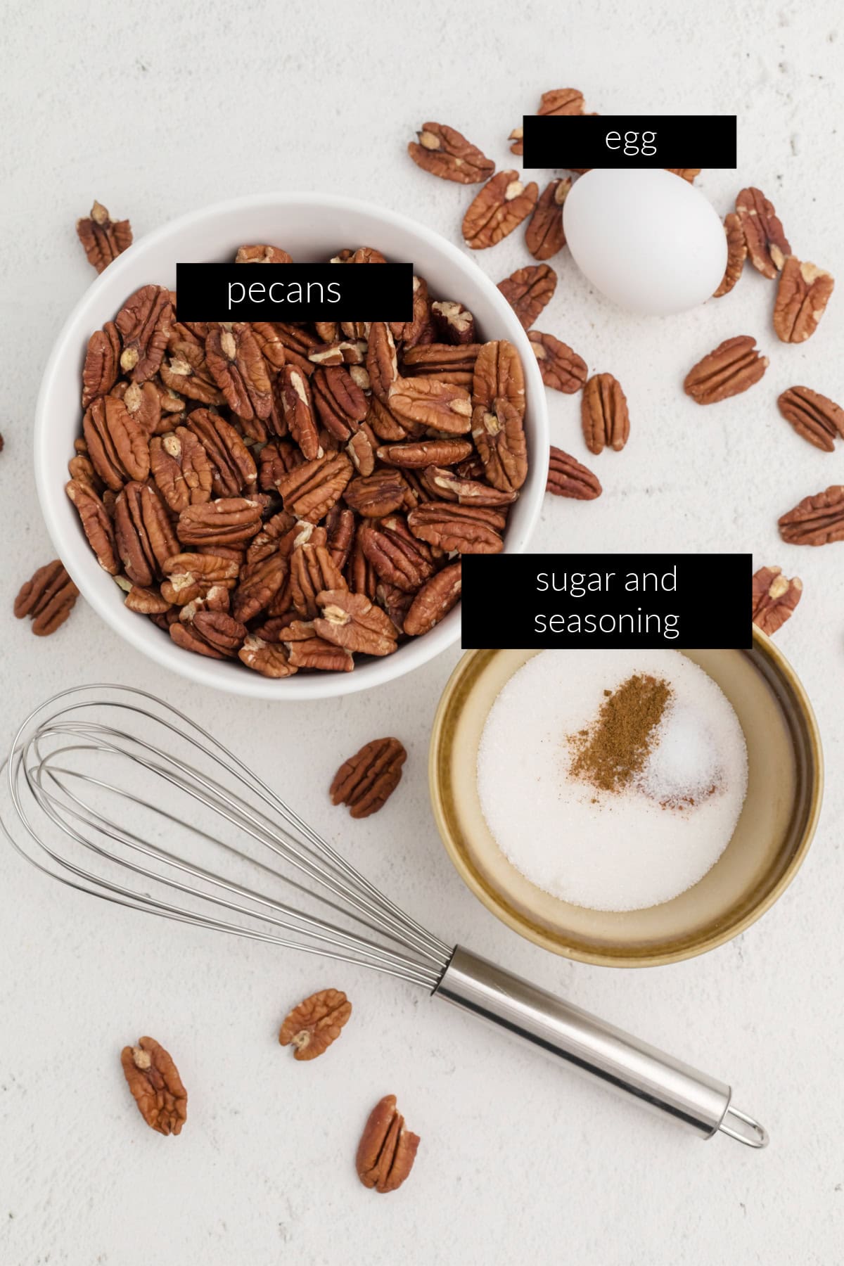 Ingredients needed to make candied pecans in the air fryer. 