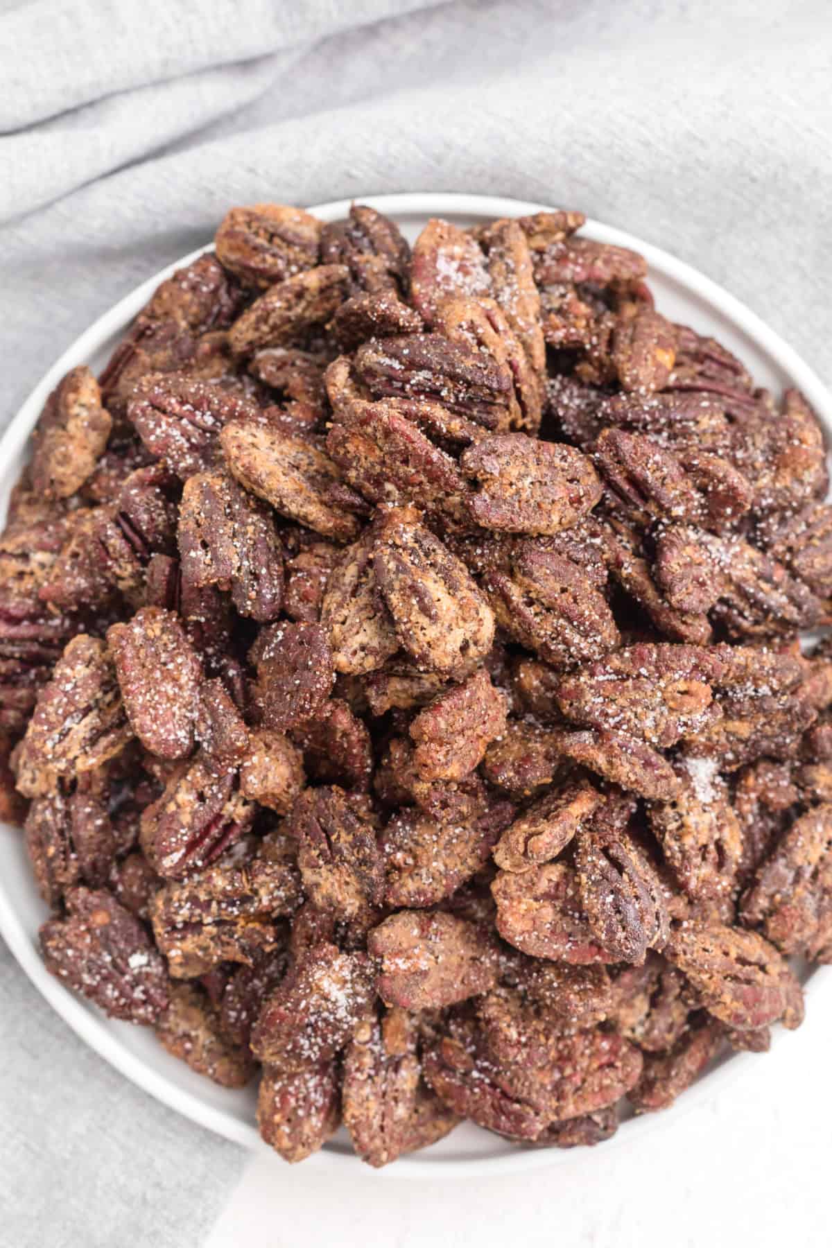 air fried candied pecans in a bowl, ready to serve. 