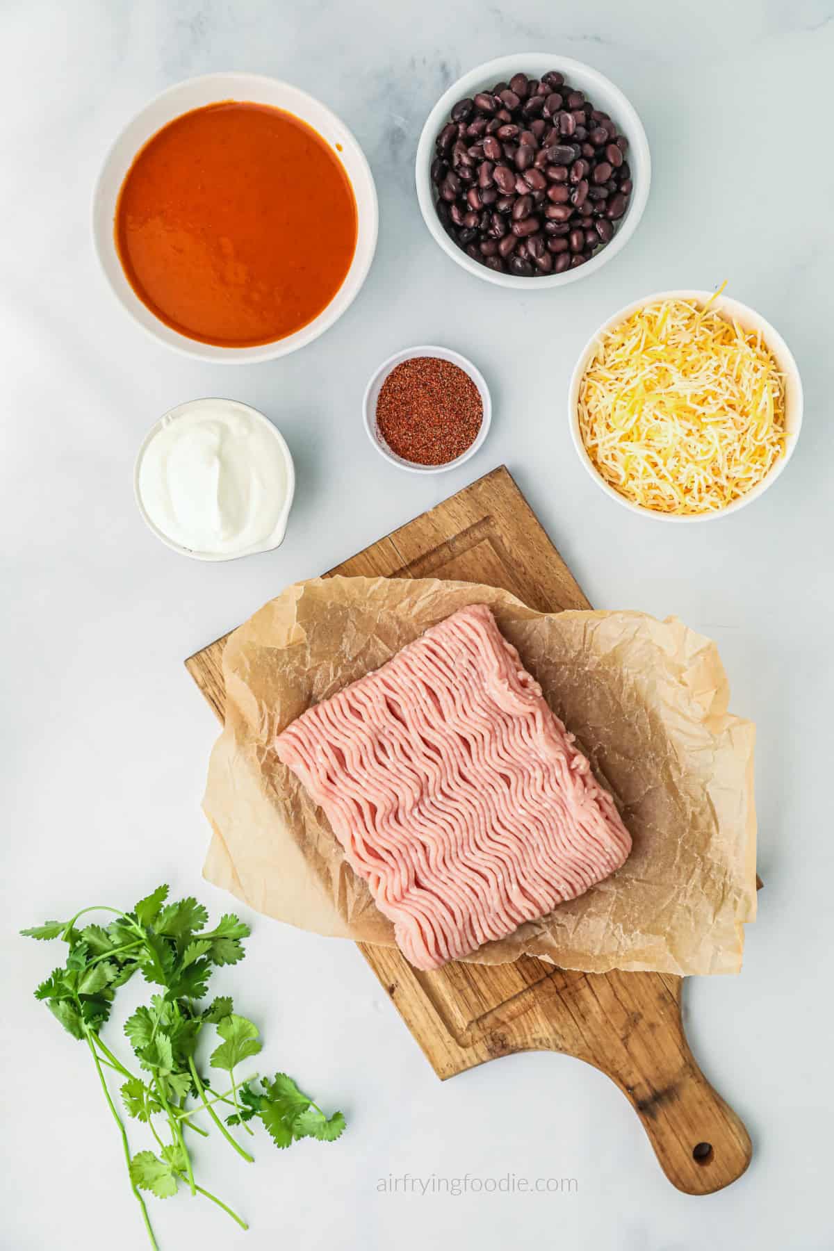 Ingredients needed to make enchiladas in the air fryer. 