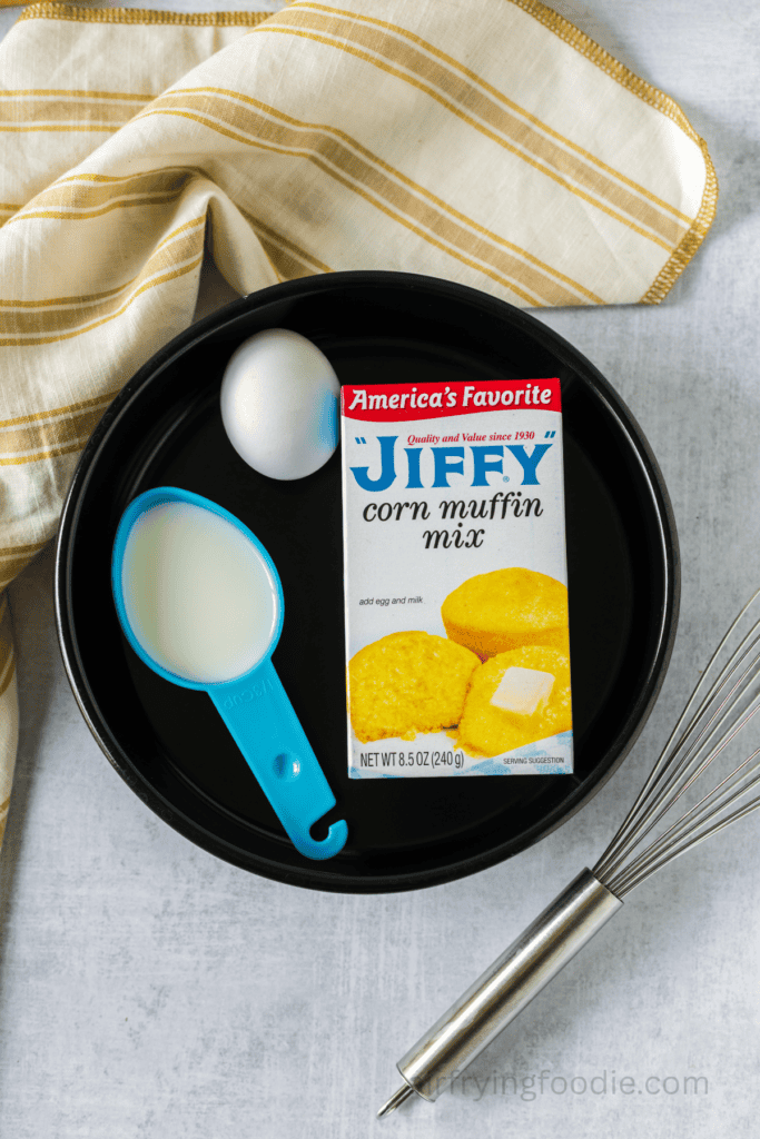 Ingredients to make air fryer cornbread on the counter.