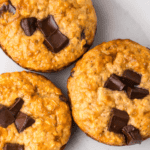 chocolate chip protein muffins on a white plate