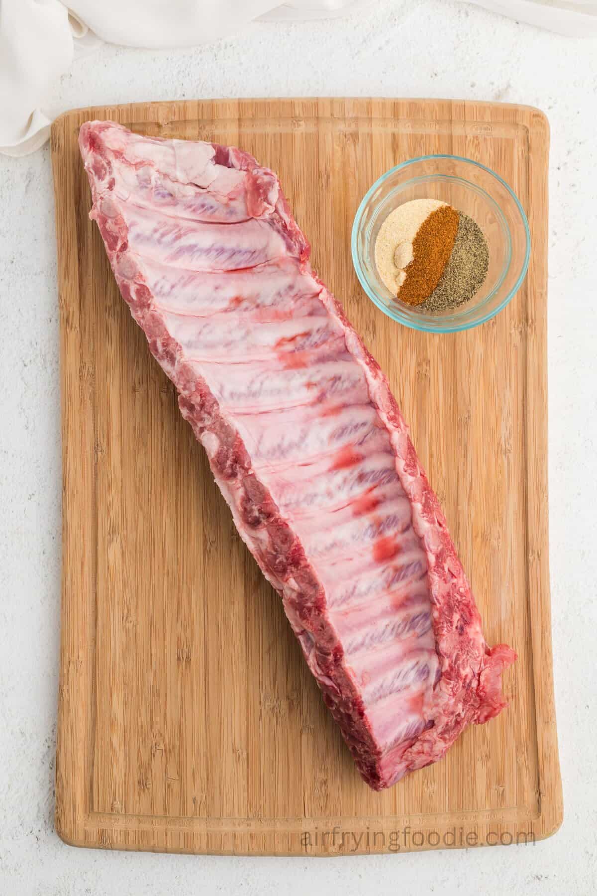 Ingredients to make BBQ ribs in the air fryer.
