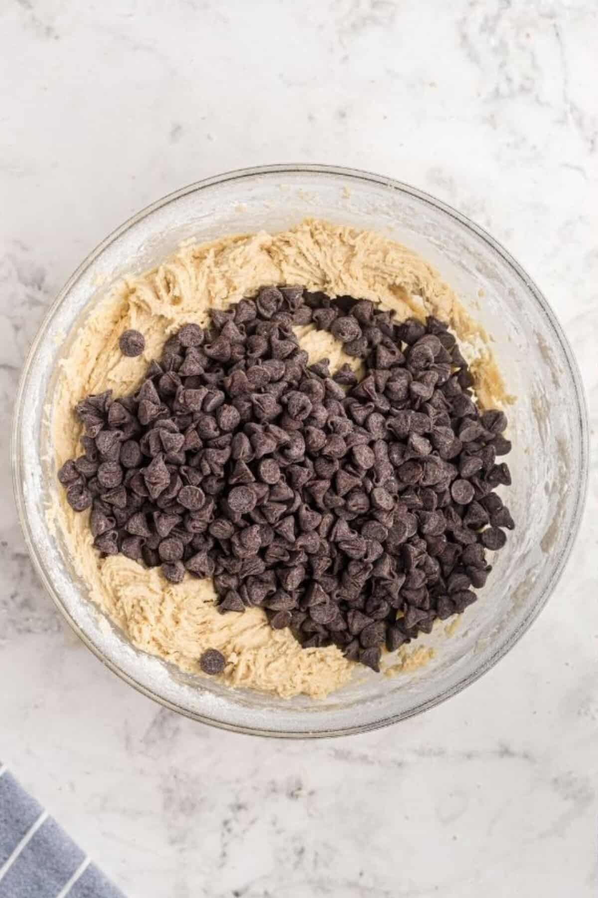 Chocolate chips added to the cookie dough.