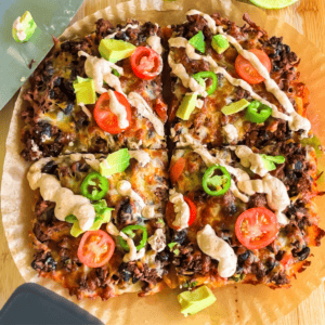 Air fryer high protein mini pepper nachos sliced and ready to serve.